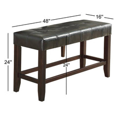 Dining Bench, Seats 2, Black Faux Leather with Solid Wood Legs
