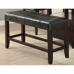 Dining Bench, Seats 2, Black Faux Leather with Solid Wood Legs
