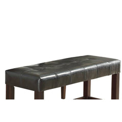 Dining Bench, Seats 2, Black Faux Leather with Solid Wood Legs