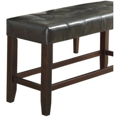 Dining Bench, Seats 2, Black Faux Leather with Solid Wood Legs