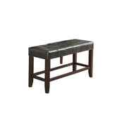 Dining Bench, Seats 2, Black Faux Leather with Solid Wood Legs