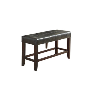 Dining Bench, Seats 2, Black Faux Leather with Solid Wood Legs