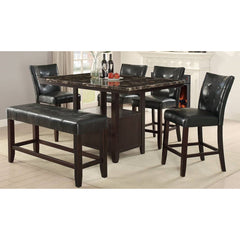Dining Bench, Seats 2, Black Faux Leather with Solid Wood Legs
