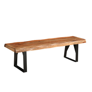 Dining Bench, Seats 2, Solid Sheesham Wood with Black Iron Legs
