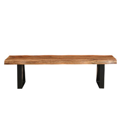 Dining Bench, Seats 2, Solid Sheesham Wood with Black Iron Legs