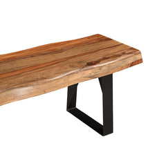 Dining Bench, Seats 2, Solid Sheesham Wood with Black Iron Legs