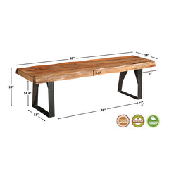 Dining Bench, Seats 2, Solid Sheesham Wood with Black Iron Legs