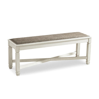 Dining Bench, Seats Two, Brown Polyester Upholstery, Wood Legs
