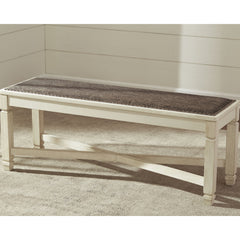 Dining Bench, Seats Two, Brown Polyester Upholstery, Wood Legs