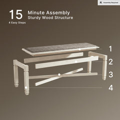Dining Bench, Seats Two, Brown Polyester Upholstery, Wood Legs
