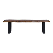 Dining Bench, Solid Acacia Wood, 63 Inch, Black and Brown, Iron Sled Legs
