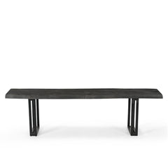 Dining Bench, Solid Acacia Wood with Black Iron Legs, Gray