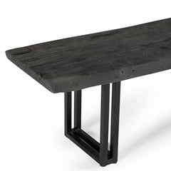 Dining Bench, Solid Acacia Wood with Black Iron Legs, Gray