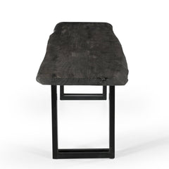 Dining Bench, Solid Acacia Wood with Black Iron Legs, Gray
