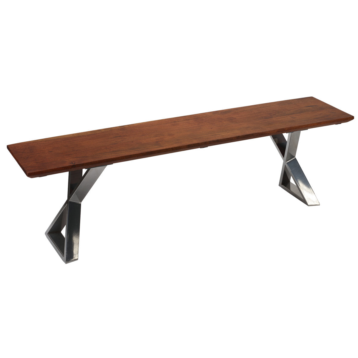 Dining Bench, Solid Acacia Wood with Metal X-Legs, Brown
