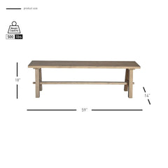 Dining Bench, Solid Acacia Wood with Trestle Base, Brushed Smoke