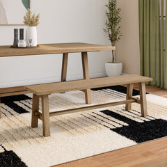 Dining Bench, Solid Acacia Wood with Trestle Base, Brushed Smoke