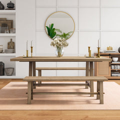 Dining Bench, Solid Acacia Wood with Trestle Base, Brushed Smoke