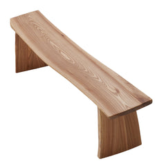 Dining Bench, Solid Elm Wood, Tan, Wood Legs