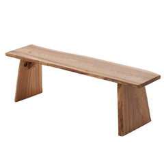 Dining Bench, Solid Elm Wood, Tan, Wood Legs