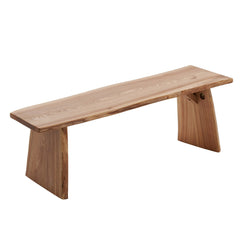 Dining Bench, Solid Elm Wood, Tan, Wood Legs