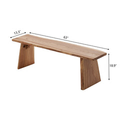 Dining Bench, Solid Elm Wood, Tan, Wood Legs