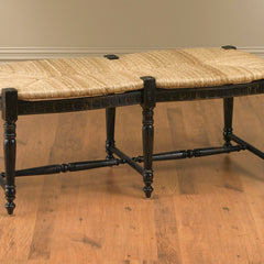 Dining Bench, Solid Mahogany with Hand Woven Wicker Seat in Black