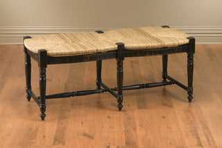 Dining Bench, Solid Mahogany with Hand Woven Wicker Seat in Black