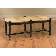 Dining Bench, Solid Mahogany with Hand Woven Wicker Seat in Black