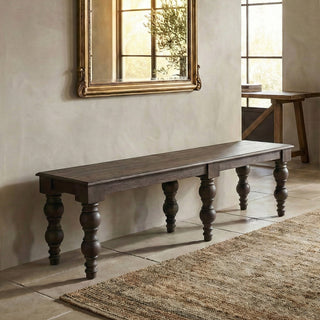 Dining Bench, Solid Mango Wood with Turned Legs, Coffee Brown