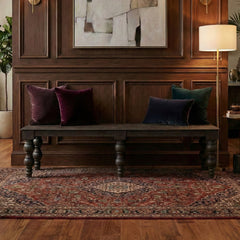 Dining Bench, Solid Mango Wood with Turned Legs, Coffee Brown