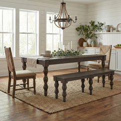 Dining Bench, Solid Mango Wood with Turned Legs, Coffee Brown