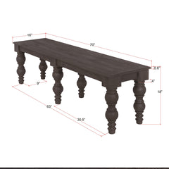 Dining Bench, Solid Mango Wood with Turned Legs, Coffee Brown