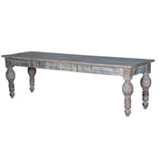 Dining Bench, Solid Mango Wood with Turned Legs, White Washed