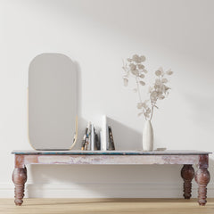 Dining Bench, Solid Mango Wood with Turned Legs, White Washed