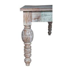 Dining Bench, Solid Mango Wood with Turned Legs, White Washed