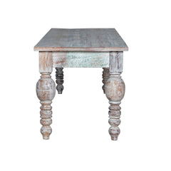 Dining Bench, Solid Mango Wood with Turned Legs, White Washed