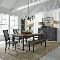 Dining Bench, Solid Oak and Engineered Wood in Black