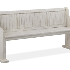 Dining Bench, Solid Pine, Alabaster with Wood Seat and Back