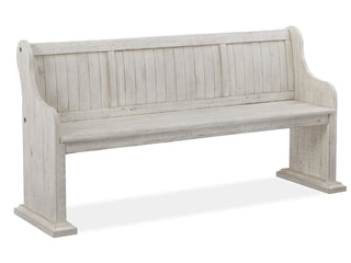 Dining Bench, Solid Pine, Alabaster with Wood Seat and Back