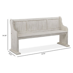 Dining Bench, Solid Pine, Alabaster with Wood Seat and Back