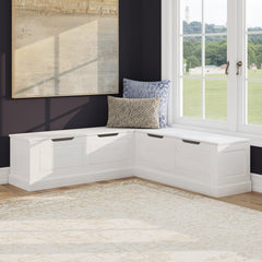 Dining Bench, Solid Pine L-Shaped Nook in White