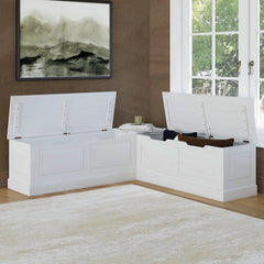 Dining Bench, Solid Pine L-Shaped Nook in White