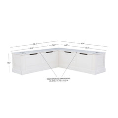 Dining Bench, Solid Pine L-Shaped Nook in White