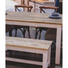 Dining Bench, Solid Pine Wood in Brown with White Legs