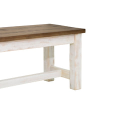 Dining Bench, Solid Pine Wood in Brown with White Legs