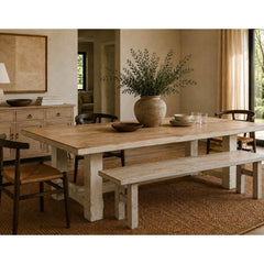 Dining Bench, Solid Pine Wood with Squared Legs, Antique Off White