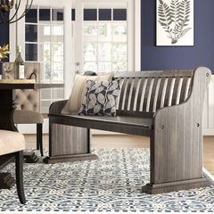 Dining Bench, Solid Rubberwood, Slat Back, Smokey Walnut Color