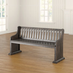 Dining Bench, Solid Rubberwood, Slat Back, Smokey Walnut Color