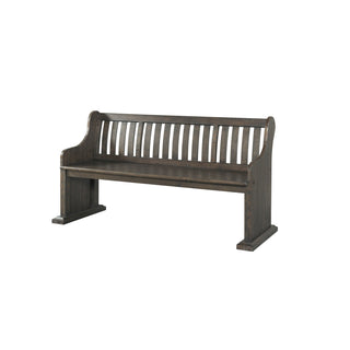 Dining Bench, Solid Rubberwood, Slat Back, Smokey Walnut Color
